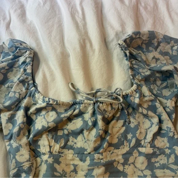 Abercrombie Blue and White Floral Linen Puff Sleeve Corset Blouse size Medium - Picture 5 of 12